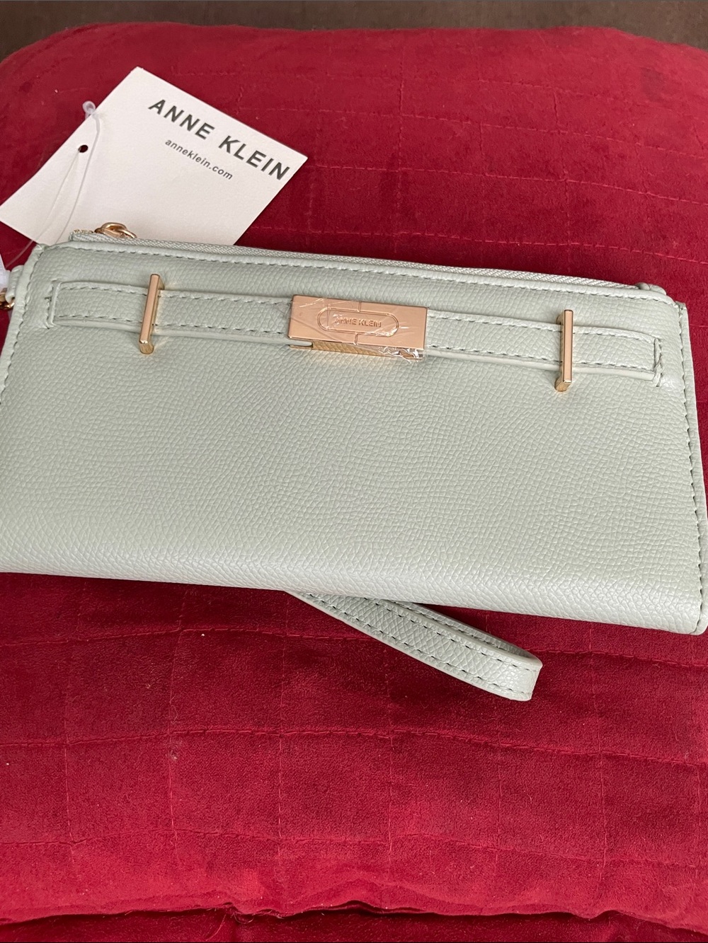 Anne Klein Pale Mint Leather Wristlet with Gold Hardware. NWT